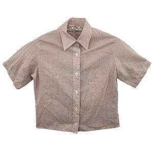 Sisons Vintage Pastel Plaid Cottage Short Sleeve Button Down Blouse Retro sz S
